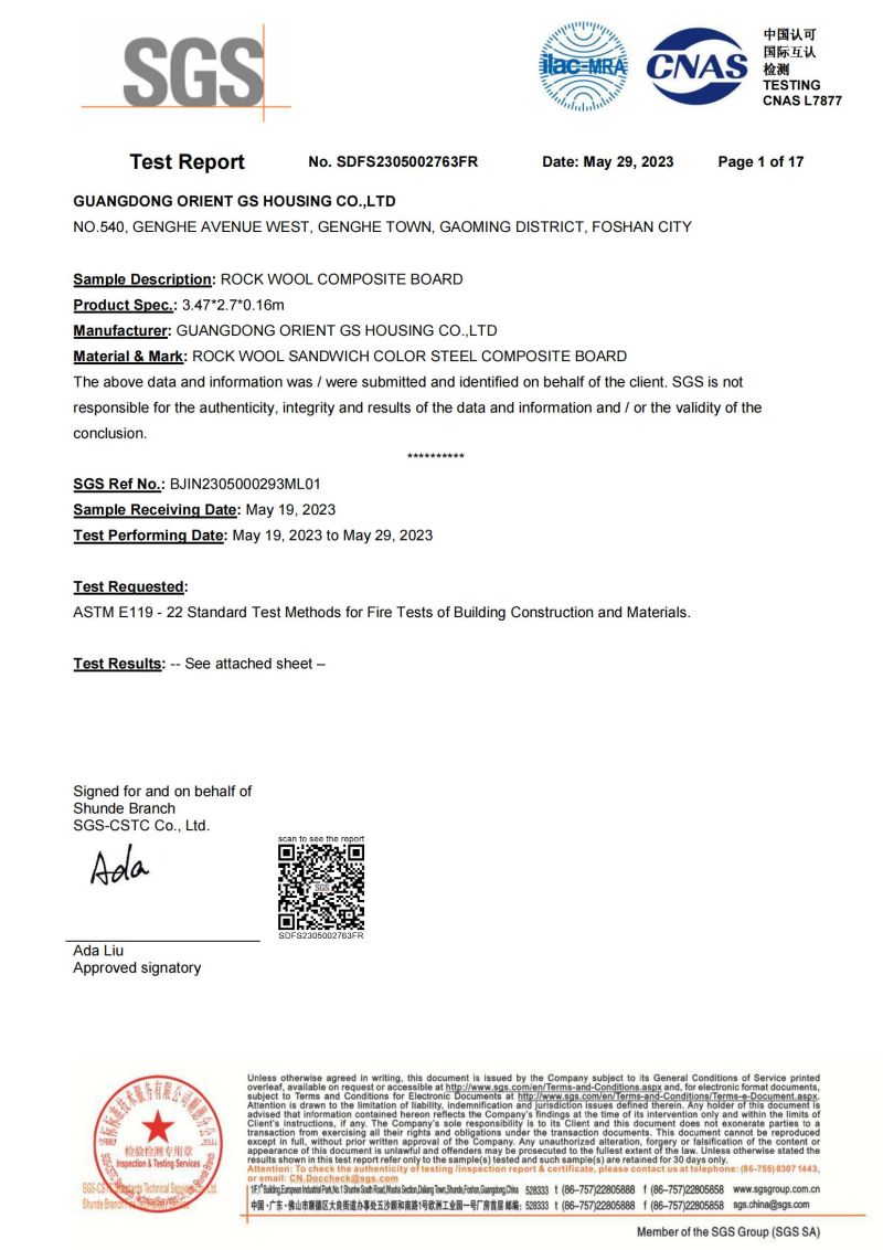 Rapporto sul test di resistenza al fuoco delle pareti: SGS_00